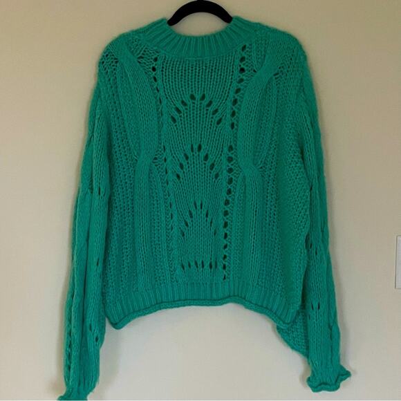 Topshop Women's Cable Knit Sweater Green Turquoise Pullover Sweater (8-10) M New - Picture 4 of 5